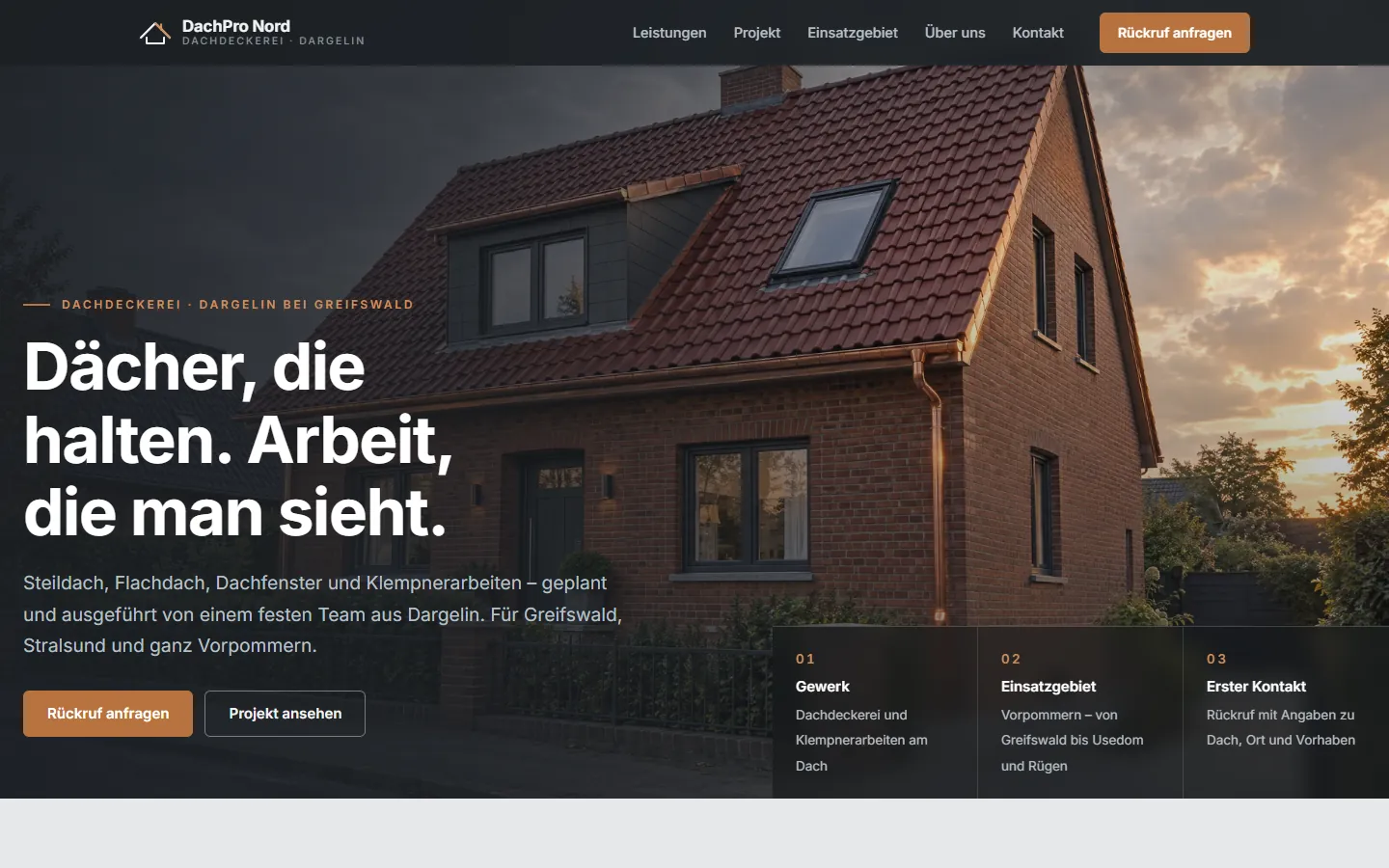 Vorschau der Beispiel-Website DachPro Nord