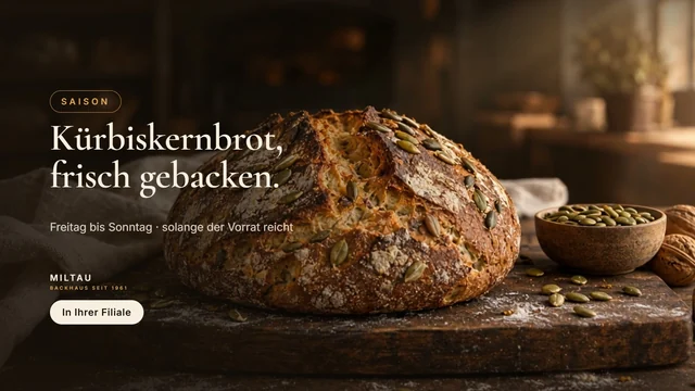 Dieselbe Gestaltung mit der Herbstbotschaft „Kürbiskernbrot, frisch gebacken“