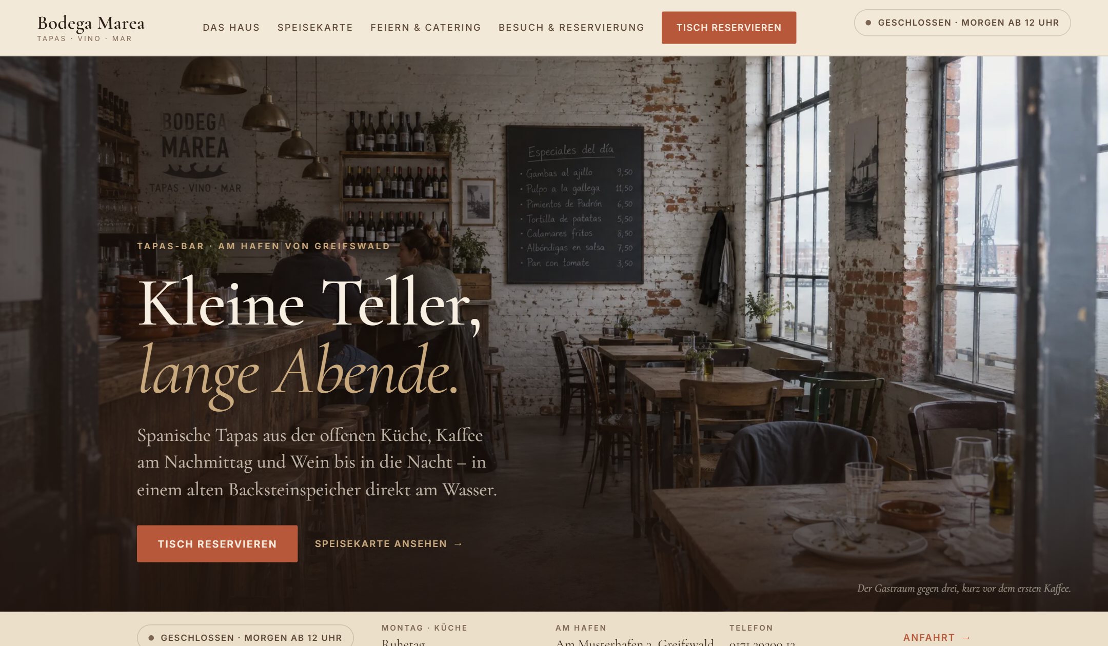 Startansicht der Beispiel-Website Bodega Marea