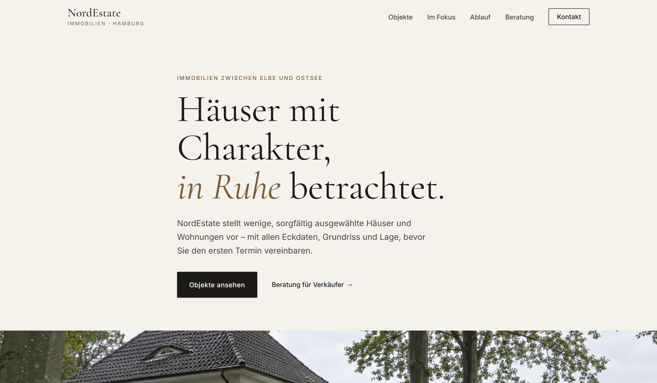 Startansicht der Beispiel-Website NordEstate
